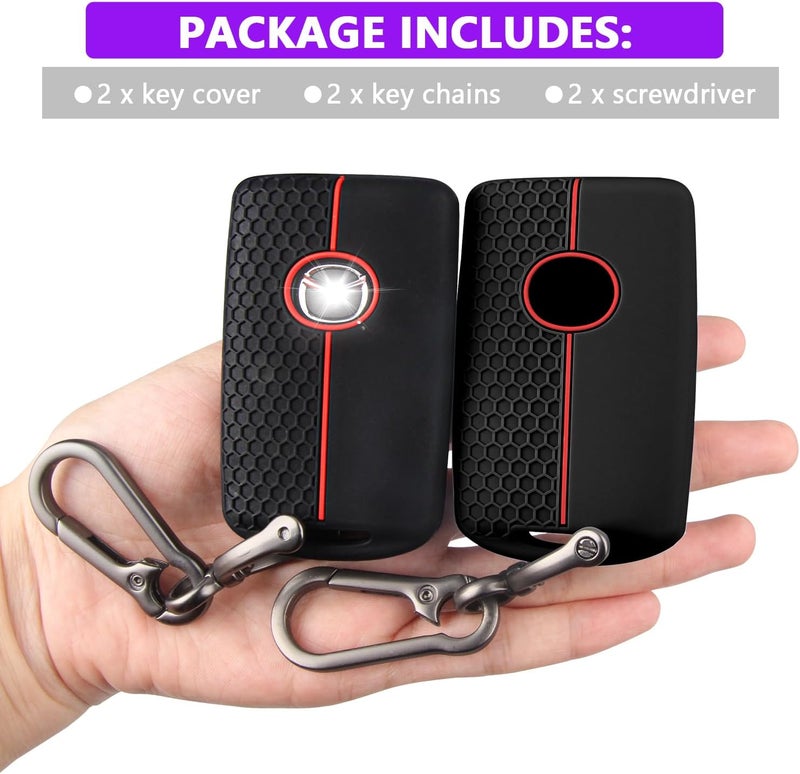 QBUC 2PCS for Mazda Silicone Rubber Key Fob Cover, Key Case with Keychain for 2019-2025 for Mazda 3 6 Cx-5 Cx-50 Cx-30 Cx-9 Smart Key Replacement Protector Car Accessories(4 Buttons) - Image 5